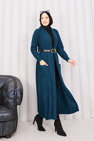 EBRUTESETTÜR Hair Knit Shawl Collar Hijab Knitwear Cardigan Petrol