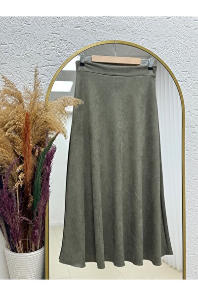 MİHRA STORE Gönül Suede Skirt Mt.001-Bn4272 Green