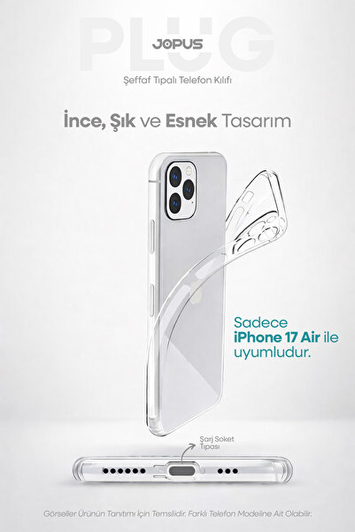Jopus iPhone 17 Air Şeffaf Silikon Kılıf Kamera Korumalı Darbe Emicili Tıpalı...