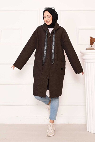 EBRUTESETTÜR Zippered Hooded Boucle Bag Brown