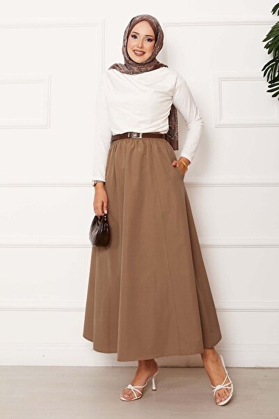 EBRUTESETTÜR Pocket Detailed Sports Terry Cotton Skirt Milk Coffee