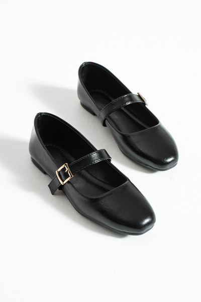 Bayramoğlu Faux Leather Thin Strap Buckle Casual Women's Ballerinas