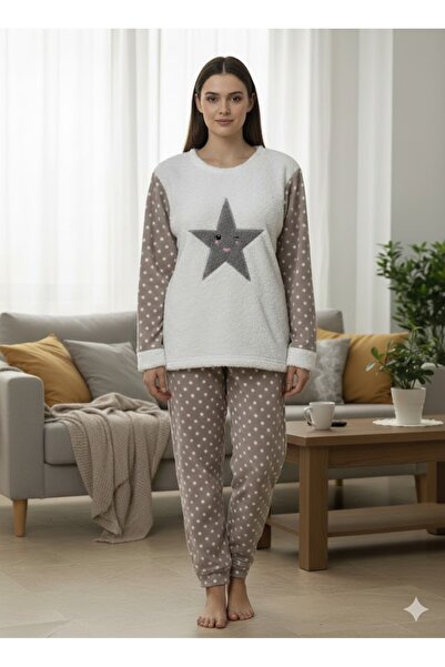 FAMES PİJAMA Зимен комплект удобни пижами в цвят поларно бяло