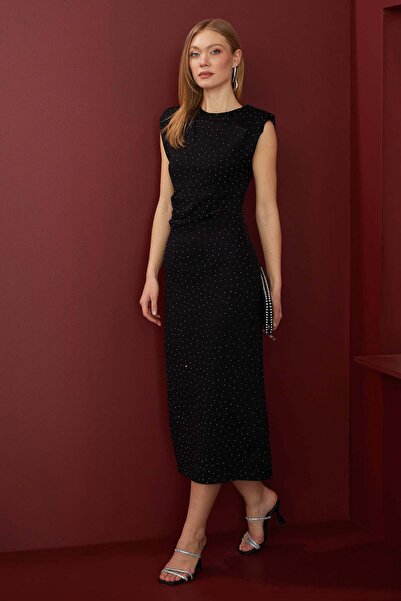 Fulla Moda Плечова драпіровка з камінням, сукня середньої довжини