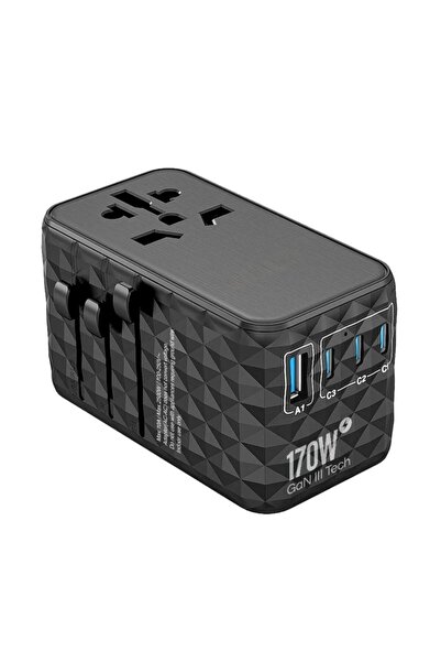 Tradeo شاحن سريع عالمي رباعي المنافذ بقدرة 170 واط مع مقبس تيار متردد، ومنفذ ...