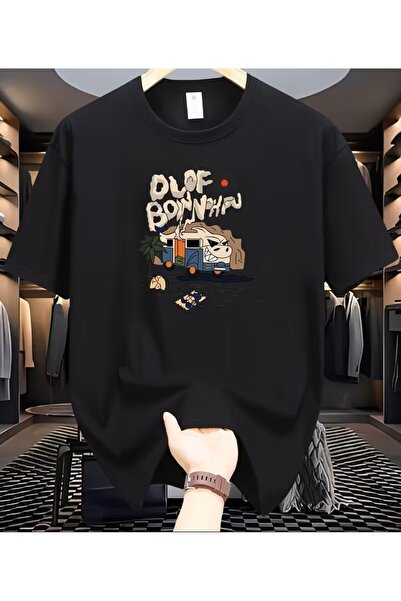 LELVANİ Ανδρικό μπλουζάκι με στάμπα ol of print σε μαύρο χρώμα