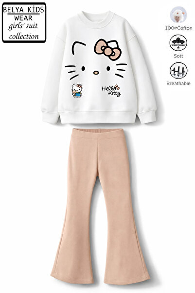 Belya Kids Wear Kız Çocuk Kity1 Tasarımlı Üst 3 İplik Pamuk Şardonsuz Kumaş.A...