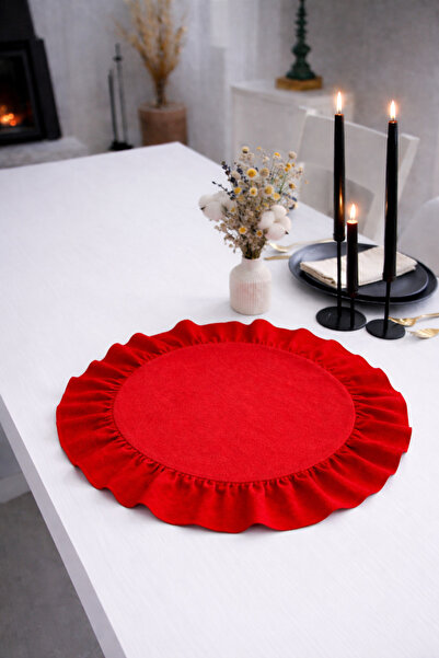 ÇIQRIK HOME Natural Fırfırlı Kırmızı Vintage Amerikan Servis/supla