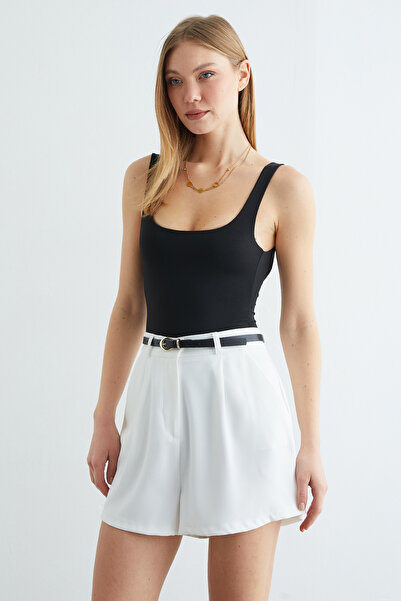 Fulla Moda Βασικό κορμάκι με κουμπωτά με λαιμόκοψη σε σχήμα U