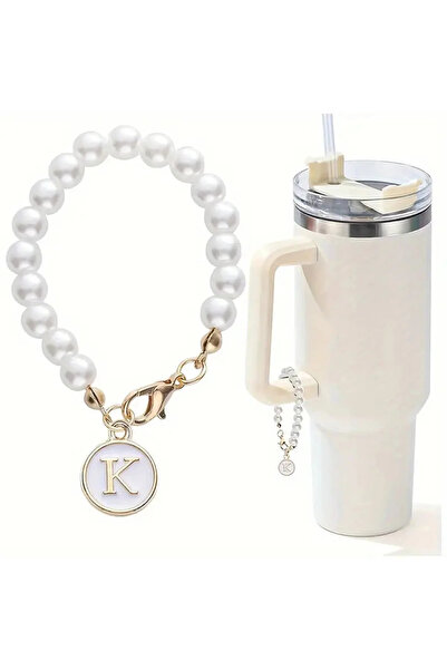 Vira Rise Letter K Pearl Bead Charm Purse Keychain Wallet Accessory