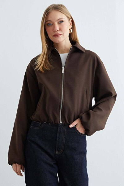 Fulla Moda Zippered Polo Neck Crop Bomber Jacket