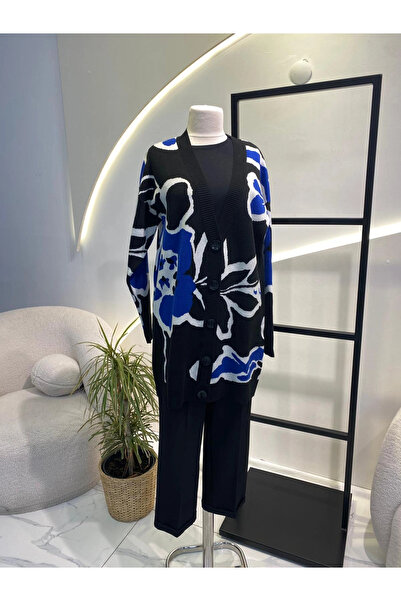 Tığ Triko Blue Black Cardigan