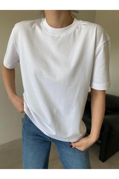 Bade Butik Tricou de bază alb cu decolteu