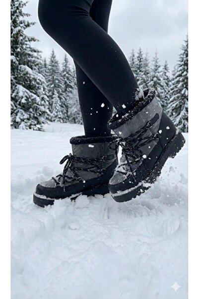 DİVA Μαύρες πλατινένιες γυναικείες καθημερινές μπότες από ύφασμα Parachute