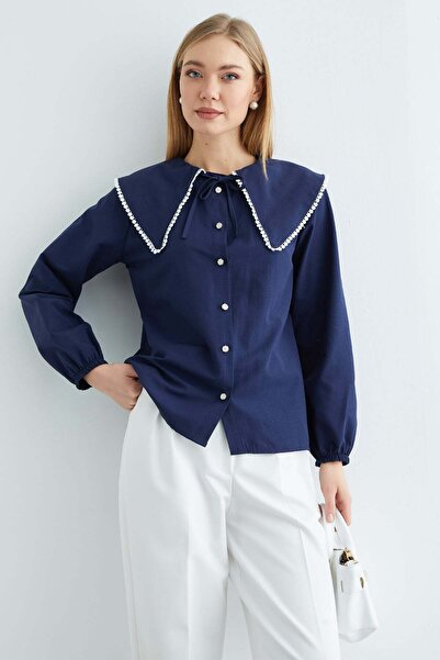 Fulla Moda Dantelli Peter Pan collar Shirt with Elastic Sleeves
