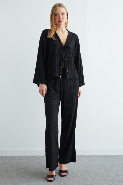 Fulla Moda Σετ 2 τεμαχίων με υφή κιμονό με δέσιμο μπροστά