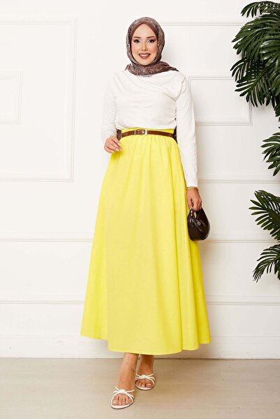 EBRUTESETTÜR Pocket Detailed Sports Terry Cotton Skirt Yellow