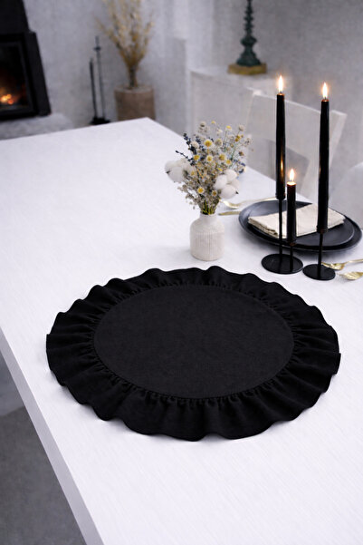 ÇIQRIK HOME Natural Siyah Fırfırlı Vintage Amerikan Servis/supla