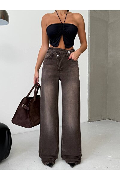 MODAGK Asymmetrical Waist Detailed Jeans