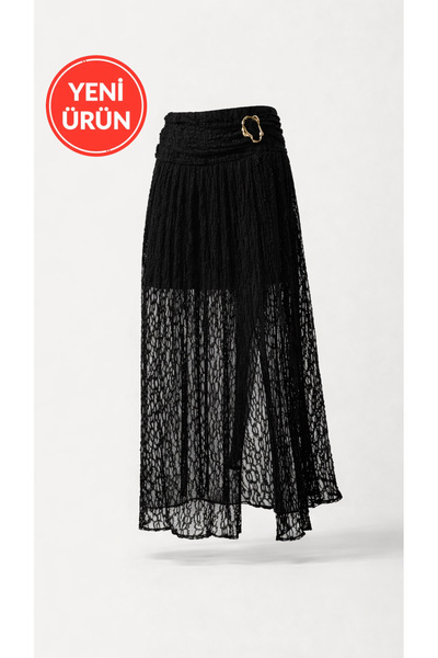 Perryes talie înaltă Fusta lungă maxi cu curea elastică, cu cataramă, detaliu...