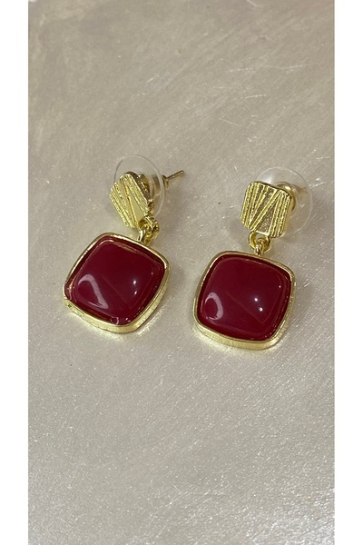 SELUVİA أقراط نسائية متدلية مربعة الشكل باللون الأحمر - فولاذ ذهبي اللون، أقر...