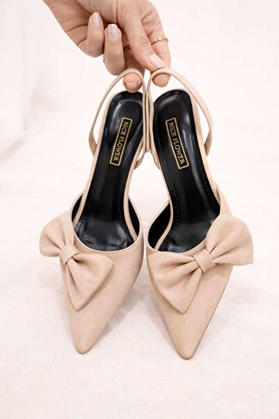 NiceDiffer Women's Black Zara Satin Bow Heel 7 Centimeter Evening Dress Shoes