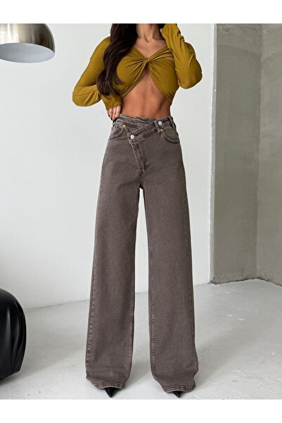 MODAGK Asymmetrical Waist Detailed Jeans