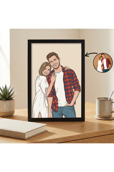 artemoris Kişiye Özel Fotoğraftan Çizilen Karikatür Poster | Çerçeveli Çift İ...