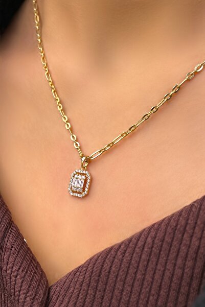 Altınaşkı Baget Taşlı Altın Kolye