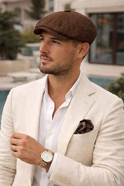 awix Men's 57% Polyester Summer 8-Piece Linen Peaky Blinders Style Cap