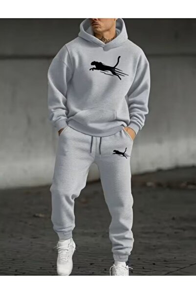 Marco Fresco Men's Tiger Print Hoodie Oversized Tracksuit Set