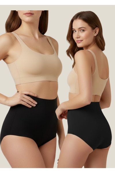 QKK Laser Cut Non-Marking High Waist Long Slip 2-Piece Corset - 1 Size Shapin...