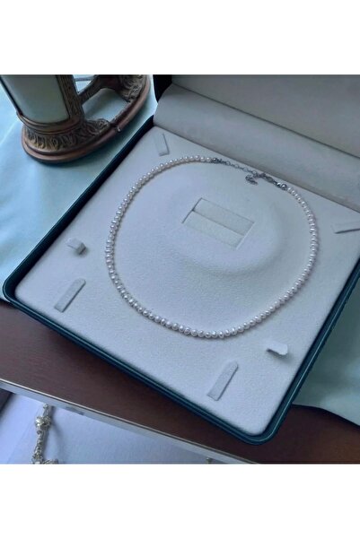 Taşmir Sertifikalı Doğal 4 mm Inci Kolye - 40CM 7 cm Uzatma Zinciri / Paslanm...