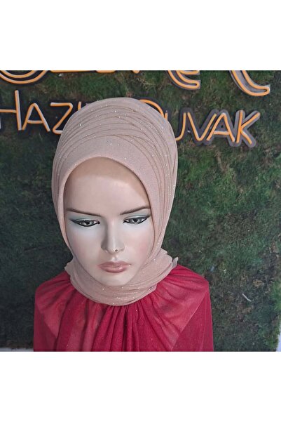 semahazırduvak gold simli model hazır türban hazır şal abiye şal duvak