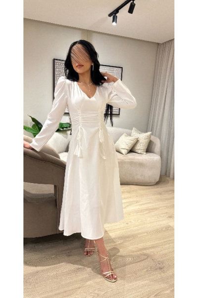 ALGOOD Elegant white midi dress, perfect for Eid, Barbie fabric