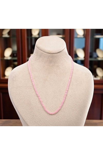 Taşmir Sertifikalı Pembe Kuvars 2 mm Faset Kesim Dizi Doğal Taş Kolye