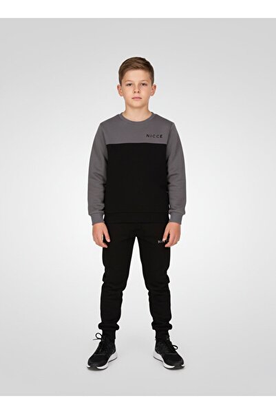 Nicce Kids Boy 3 Pieces Brand Logo Sweatshirt , T-Shirt And Jogger Pants, Black