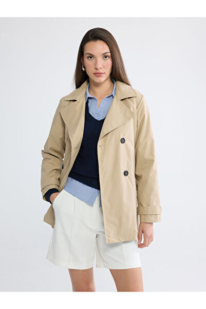 LC Waikiki Beige Double Breasted Collar Women's Trench Coat