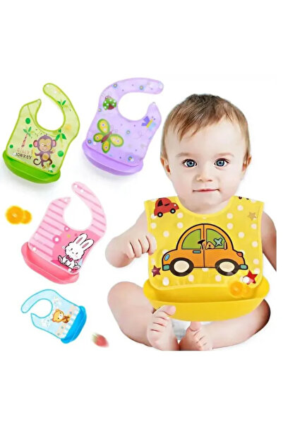 Cyber Soft Silicone Baby Bib with Food Catcher, Waterproof mix color