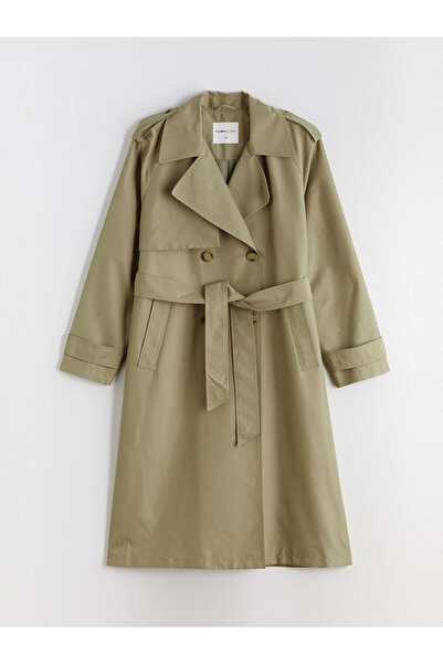 LC Waikiki Yeşil Kruvaze Yaka Kadın Trençkot