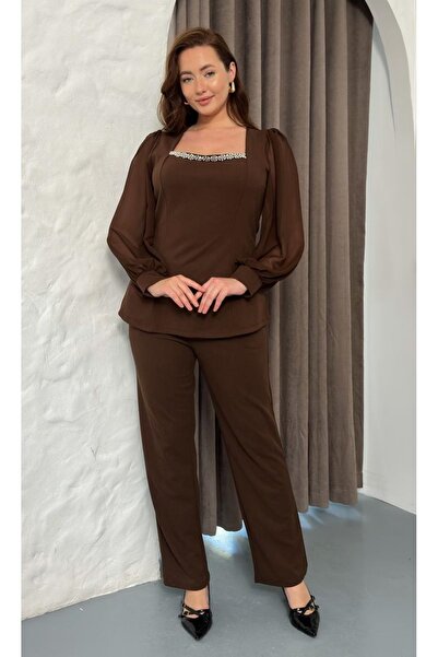 Butik Nilyam Costum de seară elastic pentru femei, mărime mare, cu guler pătr...