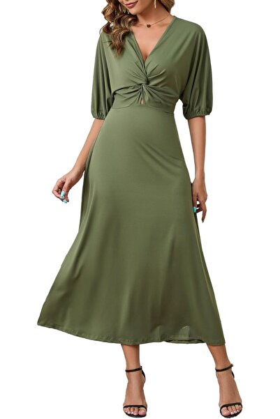 OEM Rochie dama wrap lunga, decolteu V, maneci 3/4 tip liliac