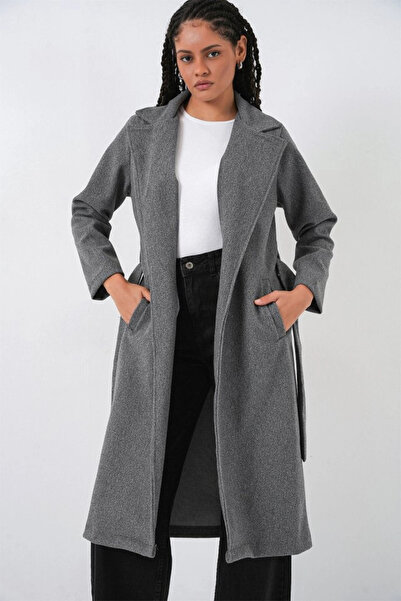 nedo7 9118 Double-Breasted Collar Cashmere Coat - Smoked