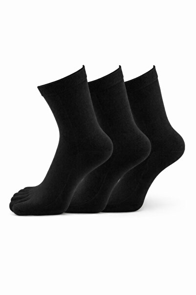 Yalıncak Çorap 12'li Unisex Siyah Bambu Parmaklı Çorap – Yumuşak Dokulu Manta...