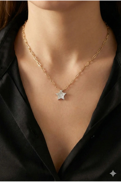 Dorvina Brass Gold Color Chain with Zircon Stone Minimal Star Model Women's N...