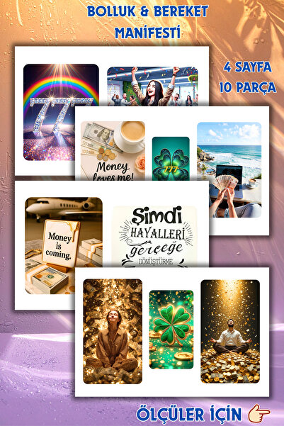 birikiyedi 4 Sayfa Bolluk ve Bereket Manifest Sticker Seti/Vision Board/Hayal...