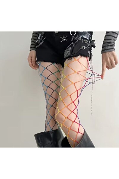Dgt Luxury Ciorapi chiloți din plasă Rainbow Gradient Fishnet Punk 2YK