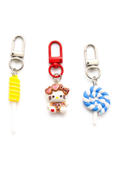 MakeWell Charm Keychain Set – Bag Ornament with Lollipop, Rainbow, and Hambur...