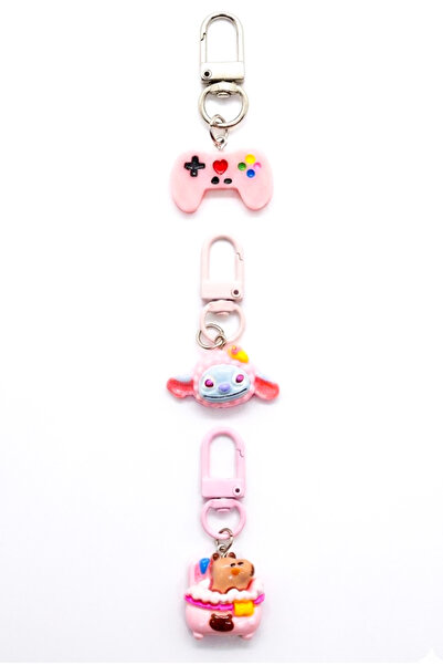 MakeWell Charm Keychain Set – Bag Ornament with Lollipop, Rainbow, and Hambur...