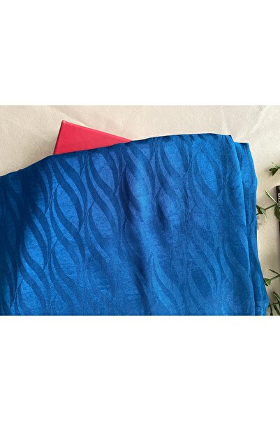 MİNELEŞARP34 Mineleşarp Wave Pattern Cobalt Blue Italian Cotton Jacquard Shawl